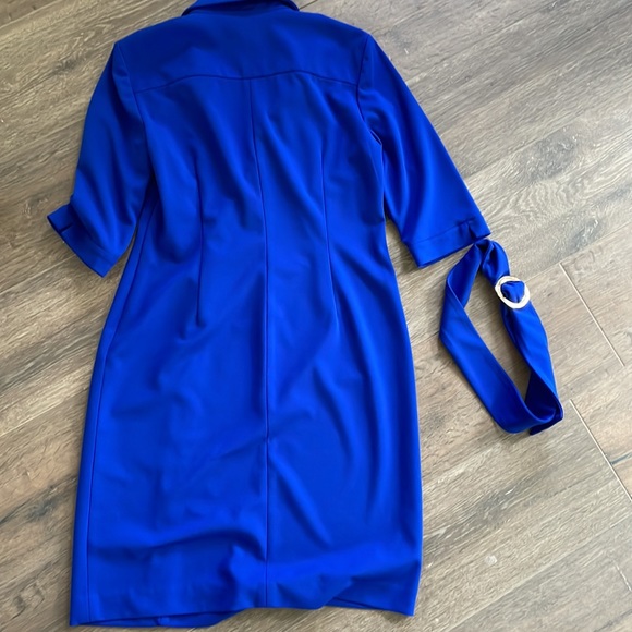 Blue Tahari faux wrap dress with belt - Picture 8 of 13